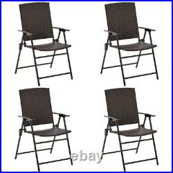 Outdoor Rattan Patio Dining Chairs Set, Foldable Armchair Wicker Chairs