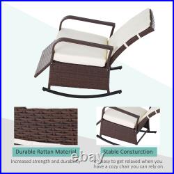 Outdoor Rattan Rocking Chair Patio Recliner with Cushion, Adjustable Footrest