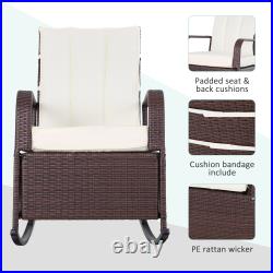 Outdoor Rattan Rocking Chair Patio Recliner with Cushion, Adjustable Footrest