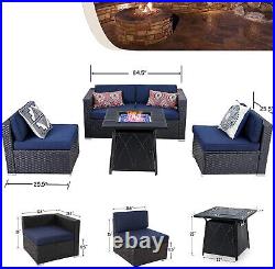Outdoor Rattan Sectional Sofa Set with Gas Fire Pit Table Patio Wicker Furniture