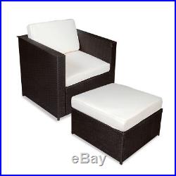 Outdoor Rattan Sofa- Patio Wicker Iron Frame Furniture Armrest Chair & Ottoman