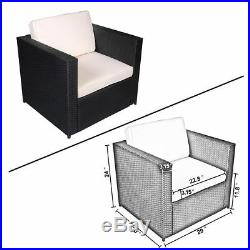 Outdoor Rattan Sofa- Patio Wicker Iron Frame Furniture Armrest Chair & Ottoman