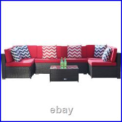 Outdoor Rattan Sofa Set 7 PC Patio Wicker Sectional With Couch Cushion Furniture
