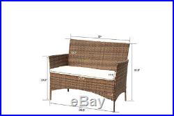 Outdoor Rattan Sofa Set Patio Furniture Garden Sofa withStorage Table Beige Cushio