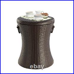 Outdoor Rattan Style Cool Bar Ice Cooler Table Garden Furniture Brown