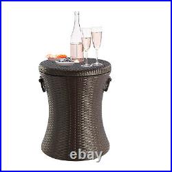 Outdoor Rattan Style Cool Bar Ice Cooler Table Garden Furniture Brown
