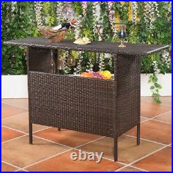 Outdoor Rattan Wicker Bar Counter Table Shelves Garden Patio Furniture Brown