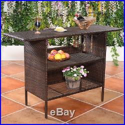 Outdoor Rattan Wicker Bar Counter Table Shelves Garden Patio Furniture Brown NEW