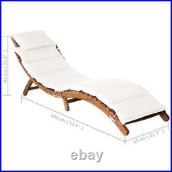 Outdoor Reclining Beach Sun Patio Chaise Lounge Chair Pool Lounger Wood +Cushion