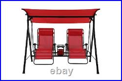 Outdoor Reclining Swing with Canopy Sturdy Steel 2 Seaters Red/Black