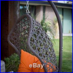 Outdoor Resin Wicker Hanging Egg Chair with Cushion and Steel Stand, Porch Swing