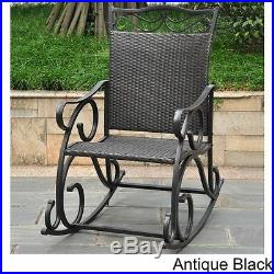 Outdoor Rocking Chair Resin Wicker Steel Frame Patio Deck Garden Porch Furniture