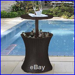 Outdoor Round Table Bar Patio Rattan Furniture Pub Dining Set Drink Cooler