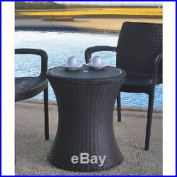 Outdoor Round Table Bar Patio Rattan Furniture Pub Dining Set Drink Cooler