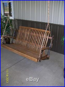 Outdoor Rustic 4 Foot Hickory and Oak Porch Swing Walnut Stain- Amish Made USA