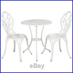 Outdoor Setting Cast Bistro Table Chair Vintage Patio 3-Piece Bistro Set White