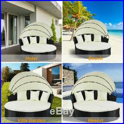 Outdoor Sofa Set Patio Rattan Furniture Round Retractable Wicker Daybed w Canopy