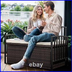 Outdoor Storage Bench Box Woven Rattan Waterproof Deck Container Cushion Seating
