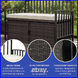 Outdoor Storage Bench Box Woven Rattan Waterproof Deck Container Cushion Seating