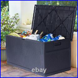 Outdoor Storage Box Rattan Effect Garden Cushion Organizer Patio Deck Cabinet