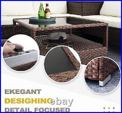 Outdoor Storage Coffee Table Wicker Patio Small Table, Square Rattan Side Table w