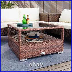 Outdoor Storage Coffee Table Wicker Patio Small Table, Square Rattan Side Table w