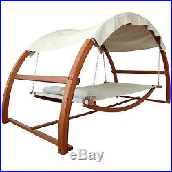 Outdoor Swing Bed Canopy Hammock Relax Hardwood Summer Time Patio Double Sleeper