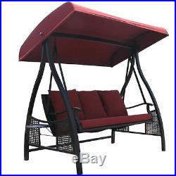 Outdoor Swing Canopy Hammock Seats 3 Patio Deck Furniture with Cushion, Red