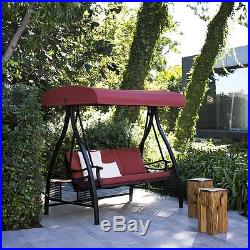 Outdoor Swing Canopy Hammock Seats 3 Patio Deck Furniture with Cushion, Red