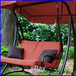 Outdoor Swing Canopy Patio Furniture 2 Person Red Cushion Durable Steel Bench