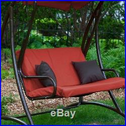 Outdoor Swing Canopy Patio Furniture 2 Person Red Cushion Durable Steel Bench