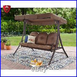 Outdoor Swing Canopy Patio Padded Seats Furniture Backyard Garden Steel Brown