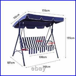Outdoor Swing Chair 3-Person Patio Hanging Bench with Adjustable Shade Cushion New