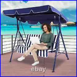 Outdoor Swing Chair 3-Person Patio Hanging Bench with Adjustable Shade Cushion New