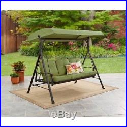 Outdoor Swing Hammock Green 3 Person Cushions Backyard Patio Deck Canopy Relax