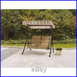 Outdoor Swing With Canopy Cover And Pullout Ottomans Tan Porch Patio 2 Person
