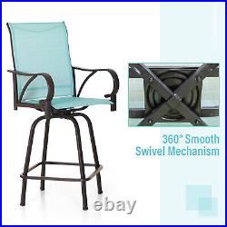 Outdoor Swivel Bar Stool Set of 2 Bar Height Patio Chairs Textilene Sling Fabric