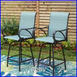 Outdoor Swivel Bar Stool Set of 2 Bar Height Patio Chairs Textilene Sling Fabric