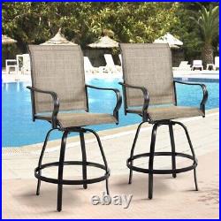 Outdoor Swivel Bar Stools, Set of 2 All-Weather Bar Height Patio Chairs, Brown