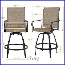 Outdoor Swivel Bar Stools, Set of 2 All-Weather Bar Height Patio Chairs, Brown