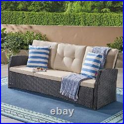 Outdoor Wicker 3 Seater Sofa with Tufted Cushions