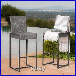 Outdoor Wicker Barstools, Set of 2, Grey