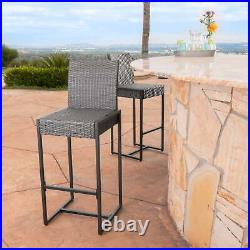 Outdoor Wicker Barstools, Set of 2, Grey