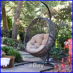 Outdoor Wicker Hanging Chair With Cushion Stand Patio Porch Garden Backyard