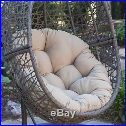Outdoor Wicker Hanging Chair With Cushion Stand Patio Porch Garden Backyard