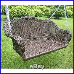 Outdoor Wicker Hanging Loveseat Porch Swing 2 Seat Arm Chair Patio Deck Garden