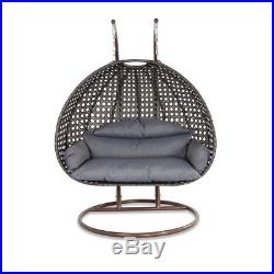 Outdoor Wicker Hanging Swing Chair XL 2Person Porch Rattan Egg Chair Stand&Cover