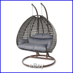 Outdoor Wicker Hanging Swing Chair XL 2Person Porch Rattan Egg Chair Stand&Cover