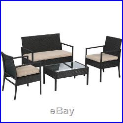Outdoor Wicker Patio Furniture Set 4 PC PE Rattan Chairs With Cushions Outdoor