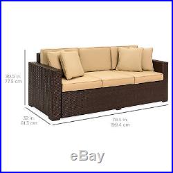 Outdoor Wicker Patio Furniture Sofa 3 Seater Luxury Comfort Brown Wicker Couch
